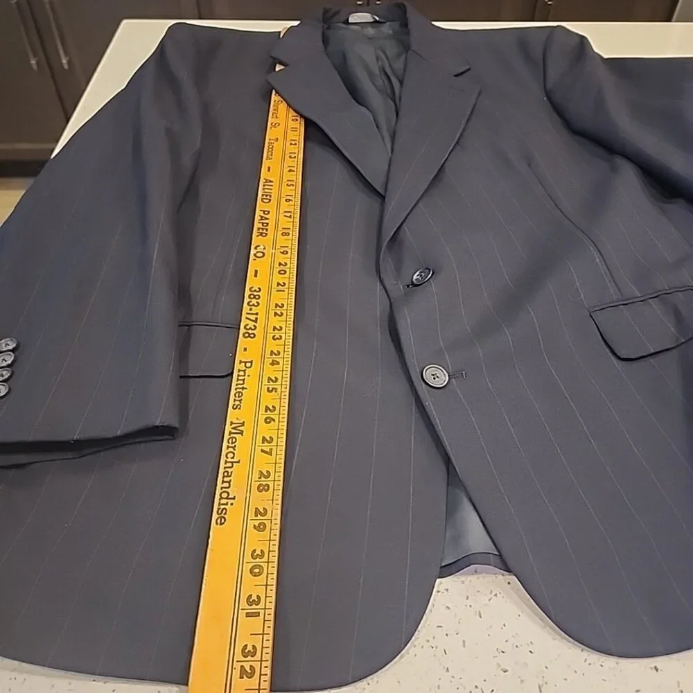 Thos P Dent Clothier Mens 2 Piece Suit Jacket 50 Blazer Pants 36x30 Black Stripe